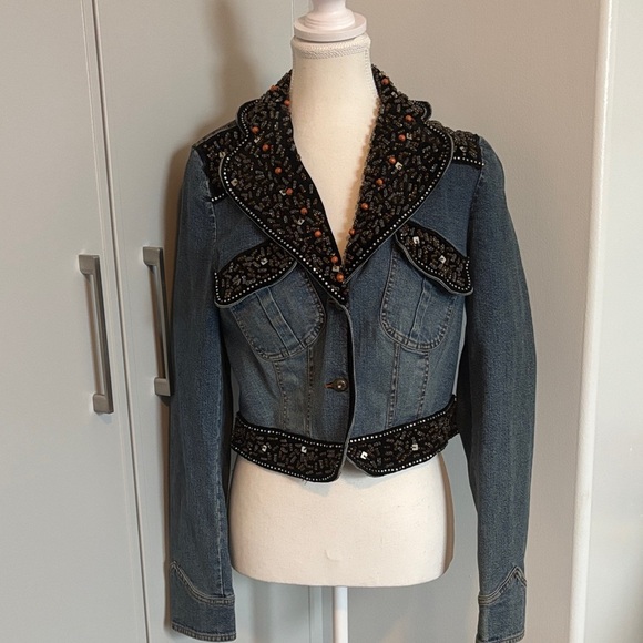 Simon Chang Jackets & Blazers - Vintage Stunning Simon Chang Medium Blue Denim Jacket with Beaded Embellishment
